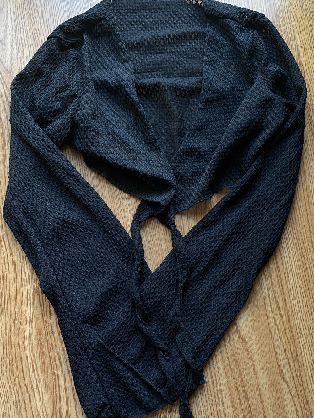 Womenβs Black Cropped Tie Front Swim Cover Large